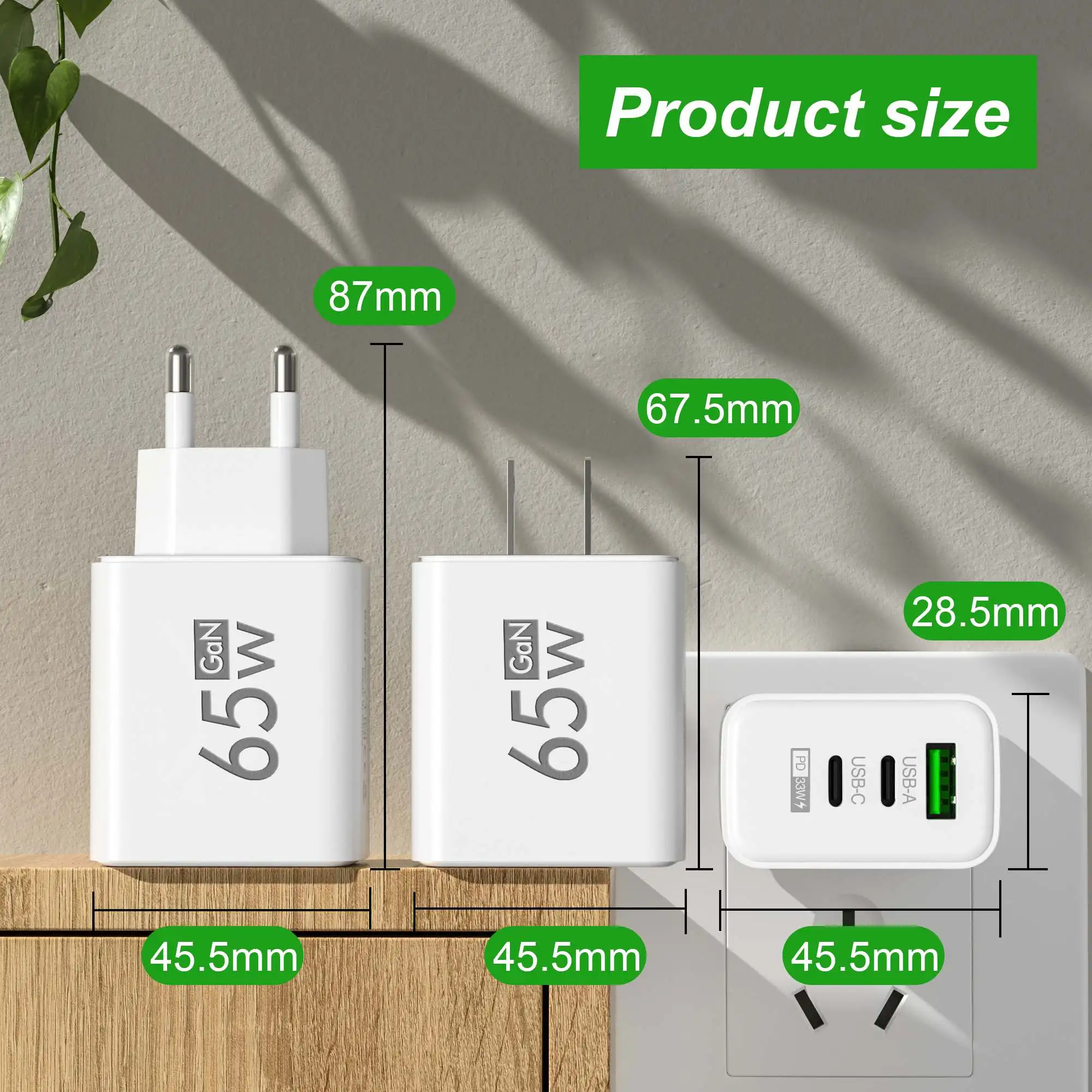 Laptop Accessories Macbook - 접이식 65W GaN 3포트 USB-C 벽면